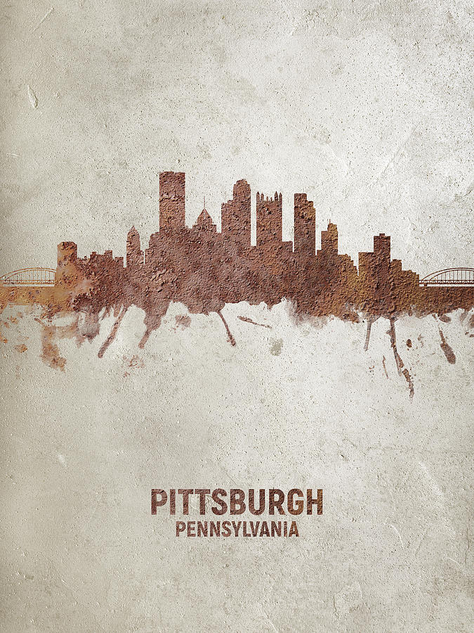 Pittsburgh Pennsylvania Rust Skyline Digital Art by Michael Tompsett