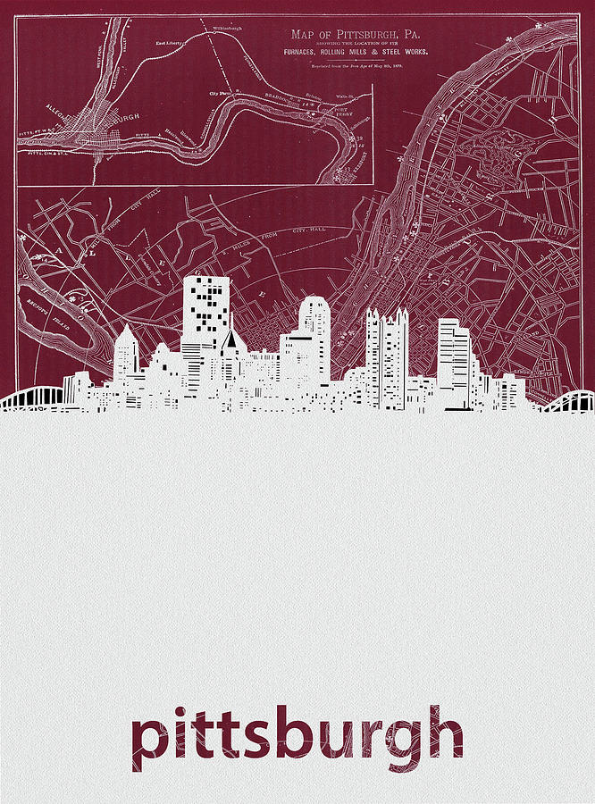 Pittsburgh Digital Art - Pittsburgh Skyline Map Red by Bekim M