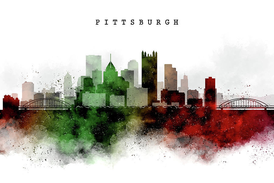 Pittsburgh Watercolor Skyline Digital Art by Afrio Adistira Fine Art