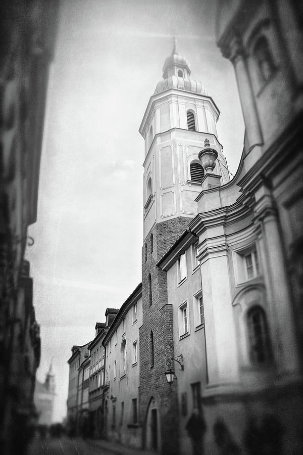Piwna Street Warsaw Old Town Poland Black And White Photograph