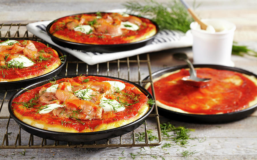 Pizza Alaska With Smoked Salmon, Dill, Tomato And Creme Fraiche Photograph by Teubner Foodfoto