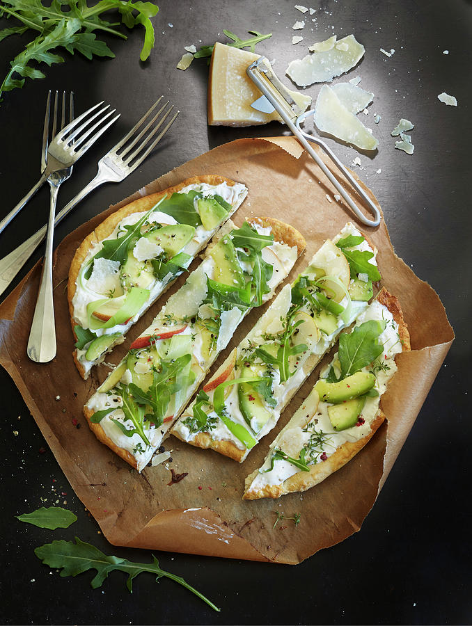 Pizza Bread With Cream Cheese, Avocado, Rocket And Parmesan Photograph by Sven C. Raben