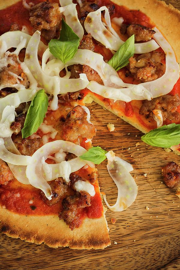 Pizza With Italian Sausage, Fennel And Basil Photograph by Colin Cooke