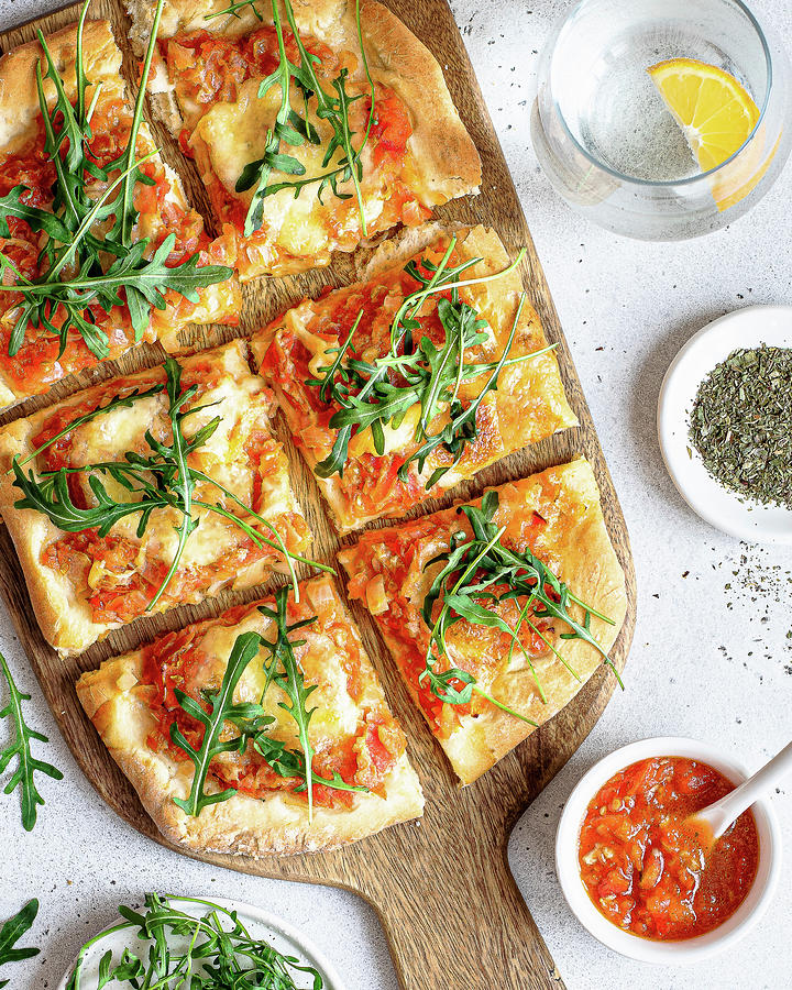 Pizza With Tomatoes, Cheese And Arugula Photograph by Yulia Shkultetskaya