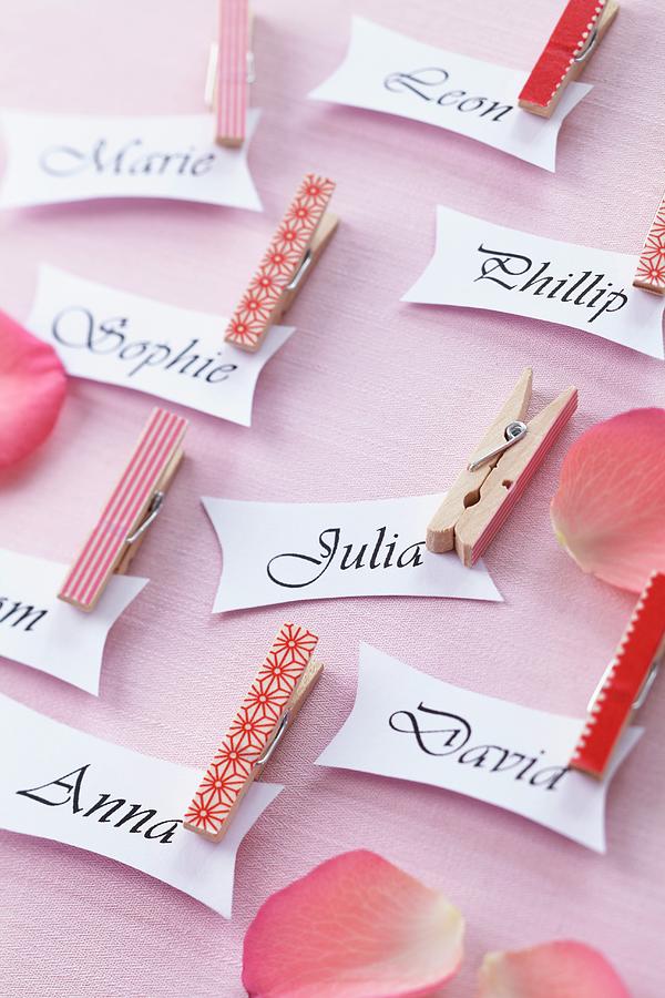Place Names For Guests With Decorated Clothes Pegs For Attaching Tags Photograph by Franziska Taube