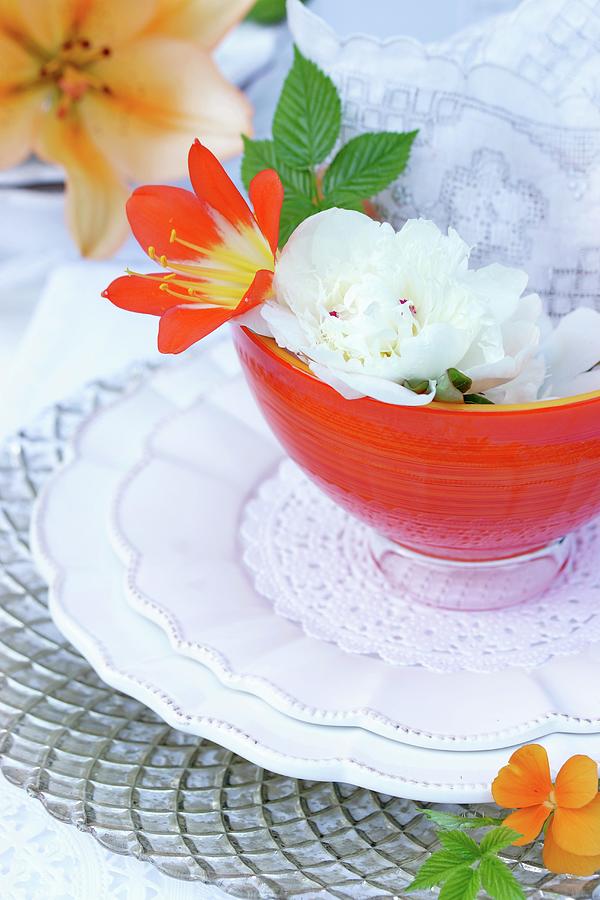 Place Setting Decorated With Flowers & Doilies Photograph by Angelica Linnhoff