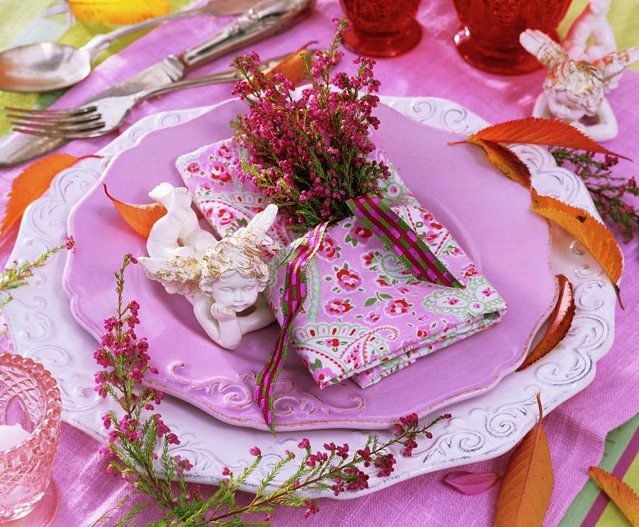 Place Setting Decorated With Heather And China Angel Photograph by Strauss, Friedrich