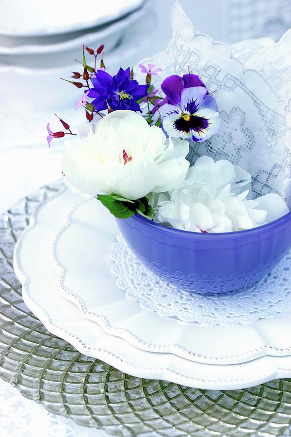 Place Setting Decorated With Spring Flowers & Doilies Photograph by Angelica Linnhoff