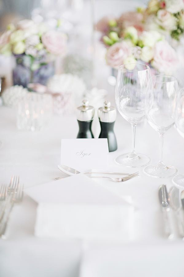 Place Setting With Name Card On Wedding Table Outdoors Photograph by Clara Tuma