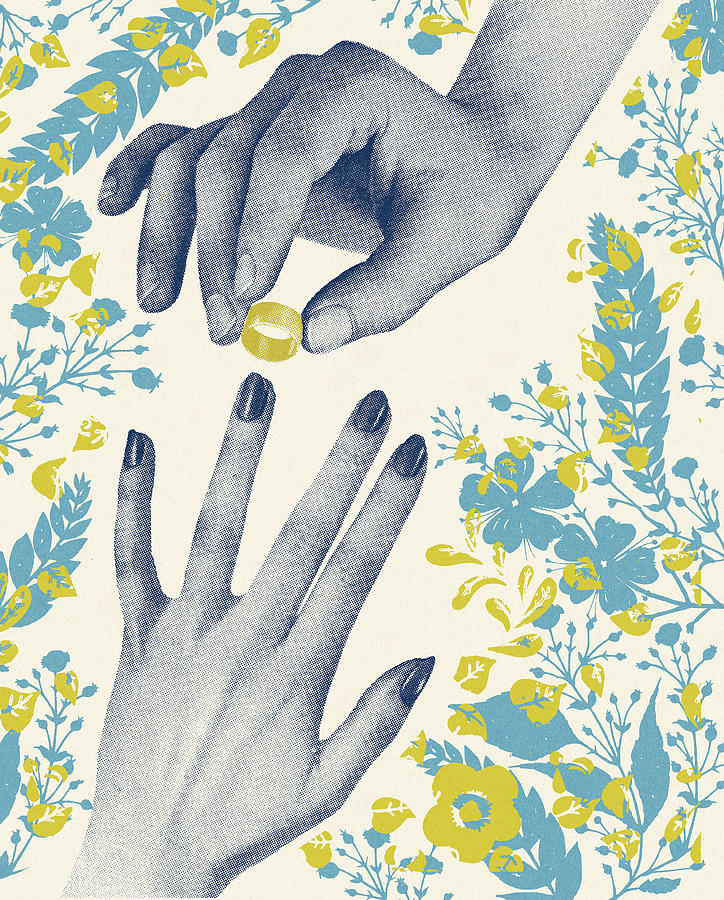 Vintage Drawing - Placing a Wedding Ring on Finger by CSA Images