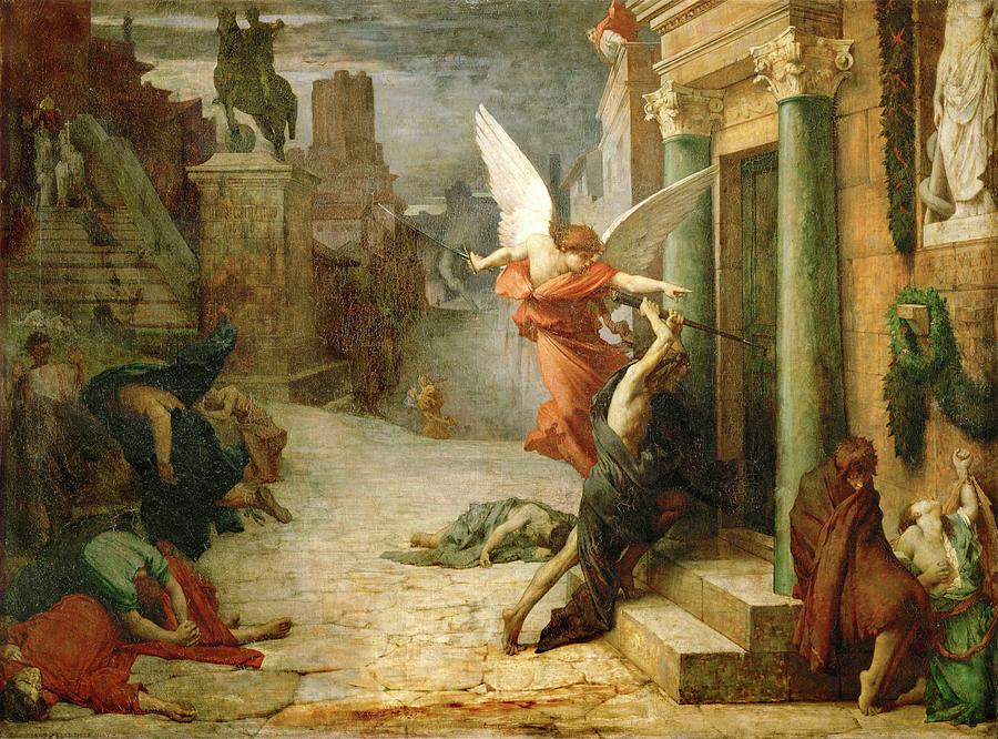 Plague in Rome, 1869, Oil on canvas, 131 x 176.5 cm. Painting by Jules-Elie Delaunay -1828-1891-