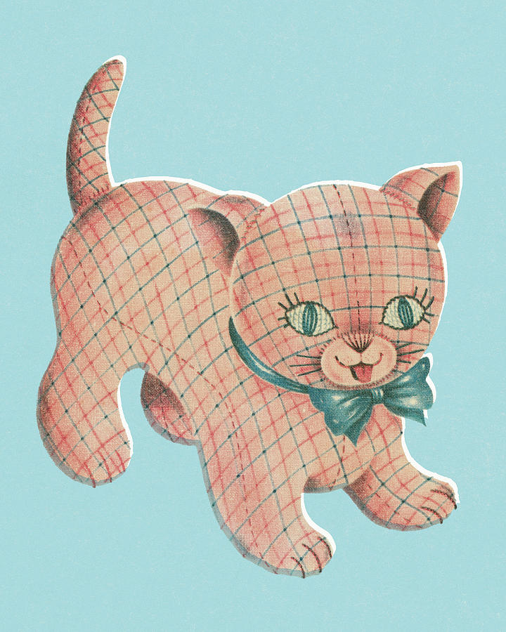 Vintage Drawing - Plaid Cat by CSA Images
