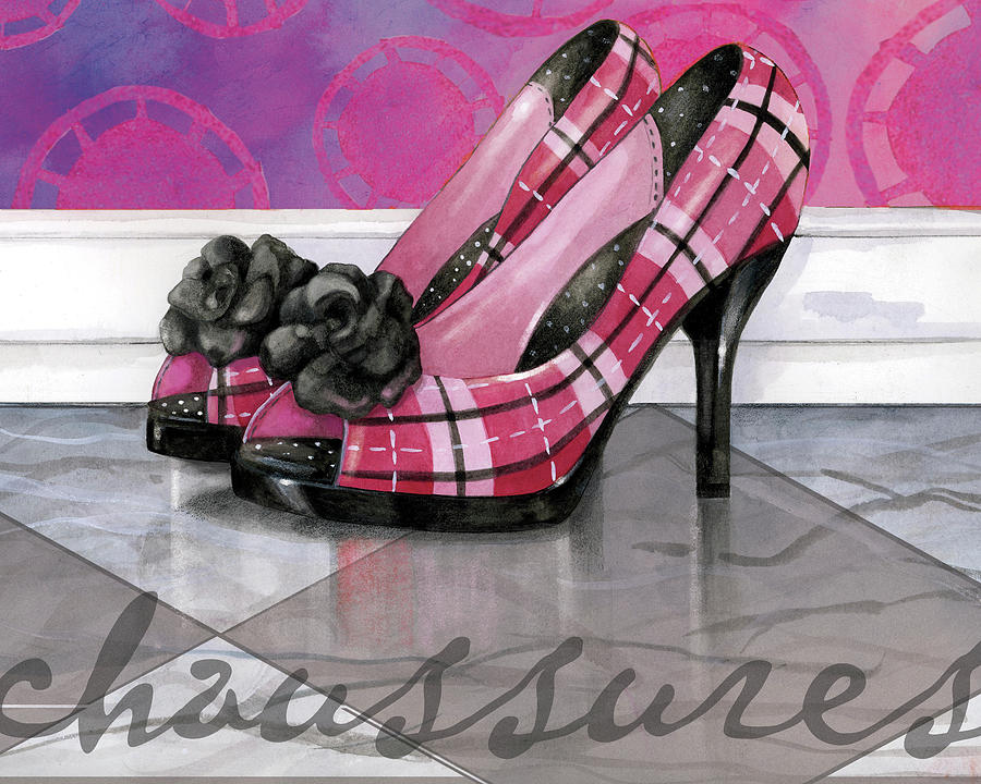 Shoes Mixed Media - Plaid Heels by Fiona Stokes-gilbert