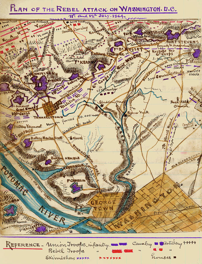 Plan for the Rebel Attack on Washington, DC Painting by Robert Knox Sneden