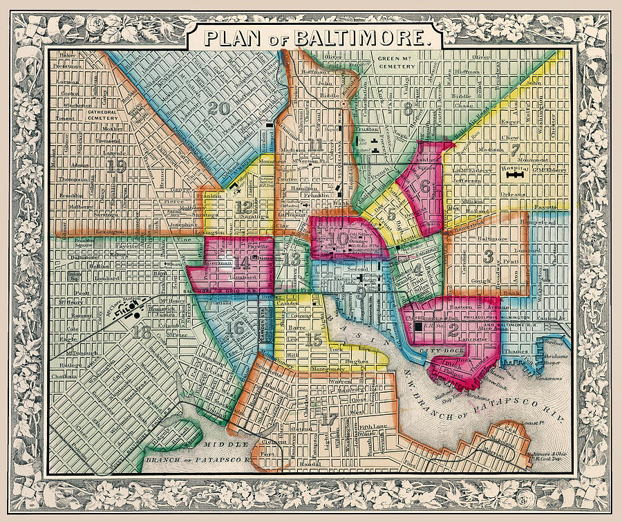 Plan of Baltimore Antique Map 1863 by Phil Cardamone Plan of Baltimore Antique Map 1863 by Phil Cardamone
