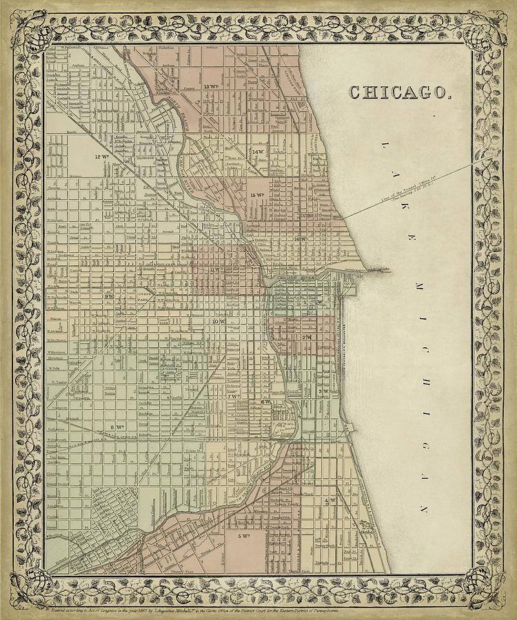 Map Painting - Plan Of Chicago by Mitchell