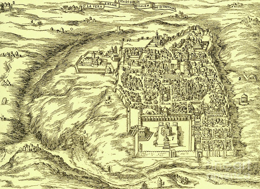Plan of Jerusalem circa 1600 Drawing by Israeli School