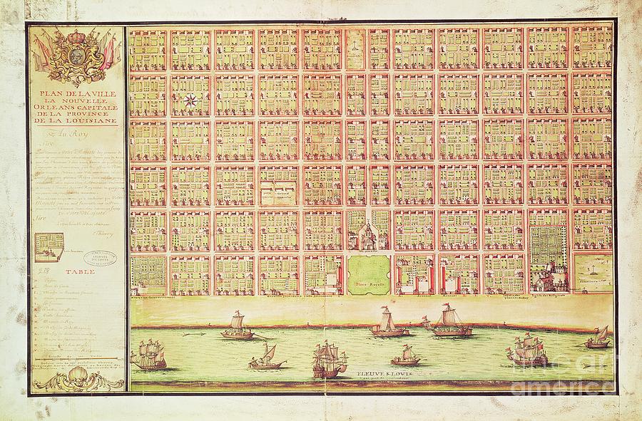Bird Eye View Painting - Plan Of New Orleans, 1738 by French School
