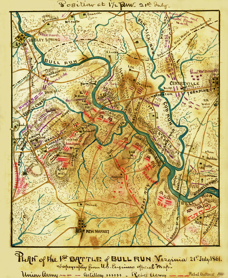 Plan of the 1st Battle of Bull Run Virginia 21st July 1861 Painting by ...