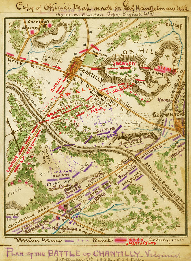 Plan of the Battle of Chantilly, Virginia: 5 to 9 p.m. Painting by ...