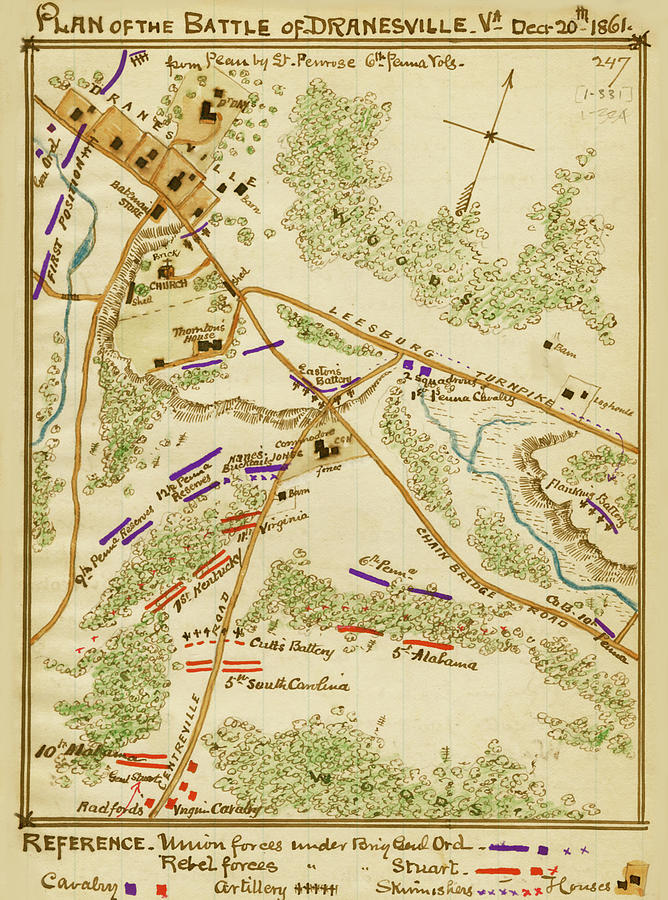 Plan of the Battle of Dranesville Va December 20th 1861. Painting by ...