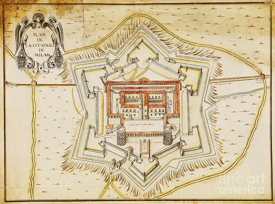 Castle Painting - Plan Of The Citadel Of Milan by French School