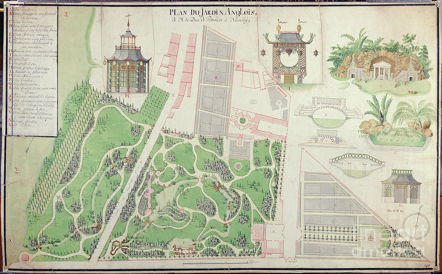 Waterfall Painting - Plan Of The English Landscape Garden Of The Duke Of Praslin In Neuilly-sur-seine, 1788 by French School