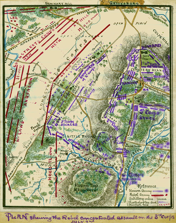 Plan showing the Rebel concentrated assault on the 3rd Corps Painting ...