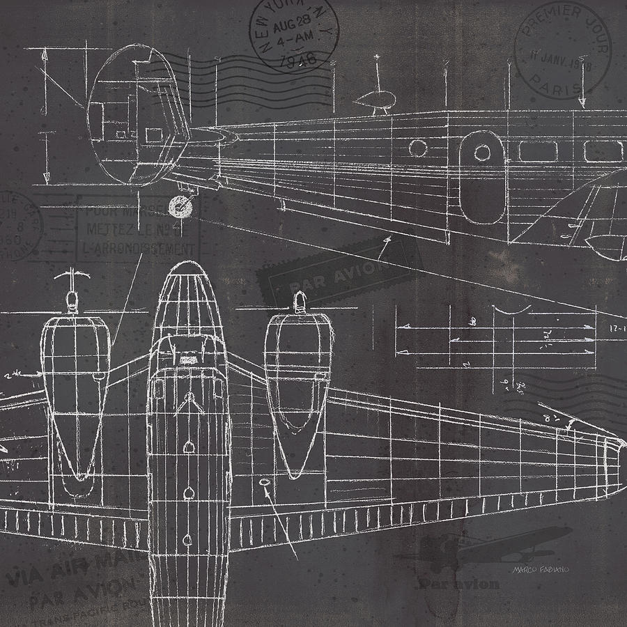 Plane Blueprint II Painting by Marco Fabiano Plane Blueprint II Painting by Marco Fabiano