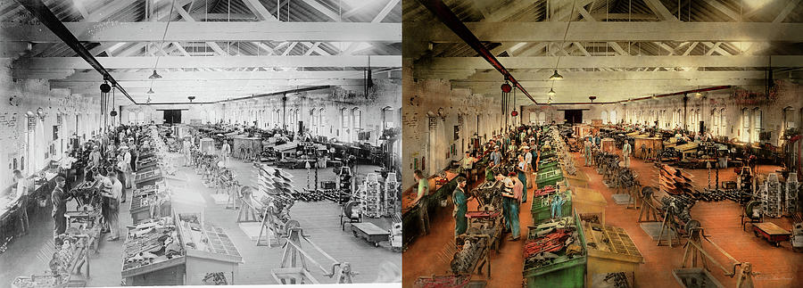 Airplane Photograph - Plane - Factory - Aircraft repair 1919 - Side by Side by Mike Savad