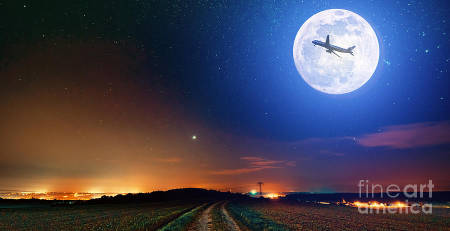 Plane In Front Of Full Moon Photograph by Wladimir Bulgar/science Photo Library