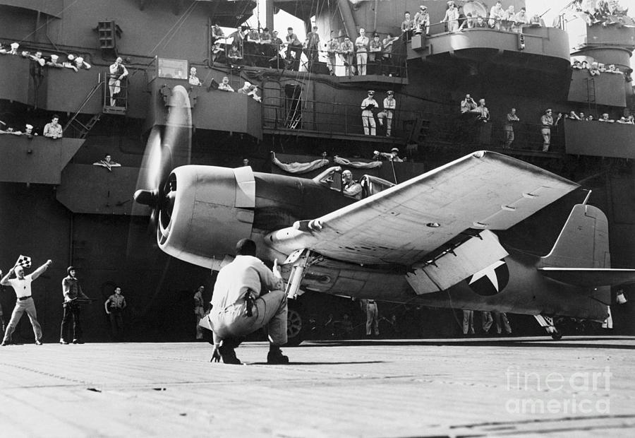 Plane Taking Off On Aircraft Carrier Photograph by Bettmann