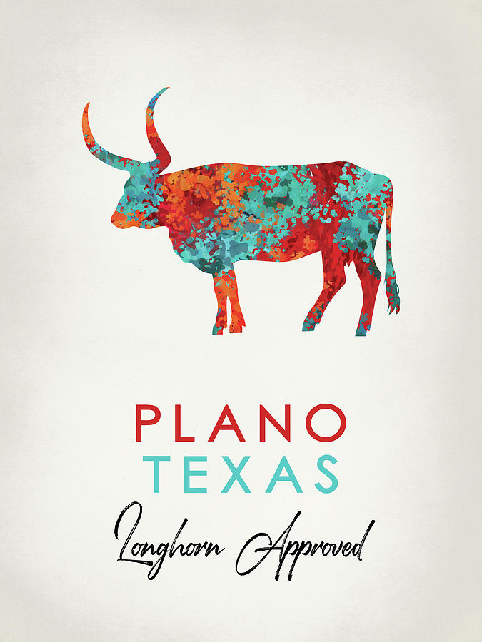 Plano Digital Art - Plano Texas Colorful Longhorn by Flo Karp