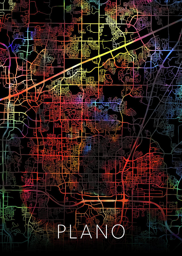 Plano Mixed Media - Plano Texas Watercolor City Street Map Dark Mode by Design Turnpike