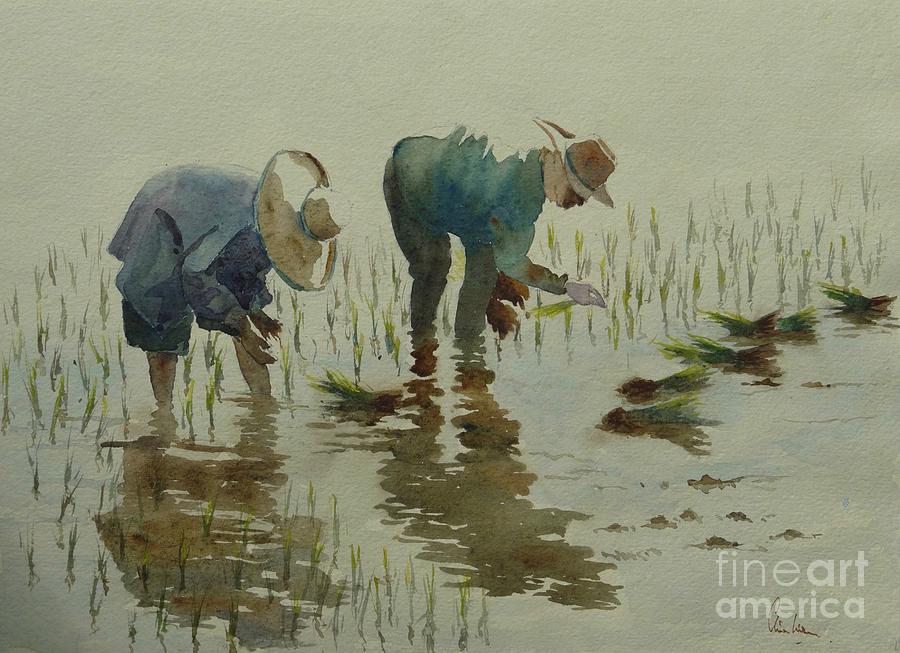 Landscape Painting - Planting Rice by Clive Wilson