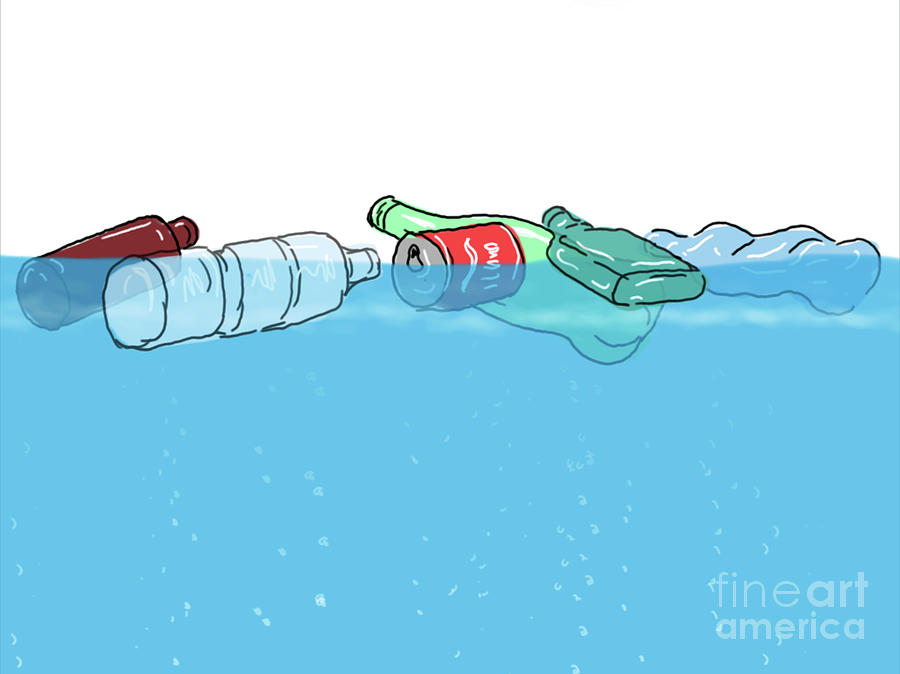 Plastic Garbage Floating in Ocean Drawing Digital Art by Aloysius