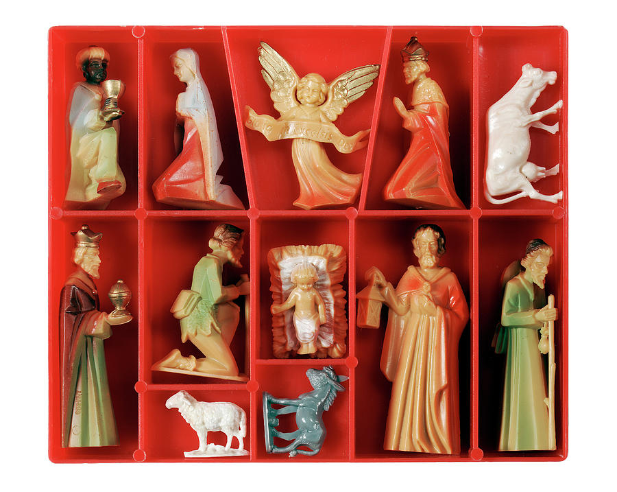 Christmas Drawing - Plastic Nativity Set by CSA Images
