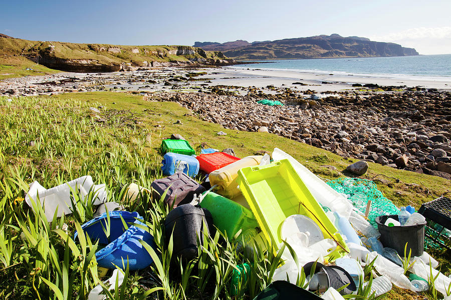 Landscape Photograph - Plastic Rubbish Washed Up At The Singing Sands On The West Coast Of The Isle Of Eigg, Scotland, Uk. by Cavan Images