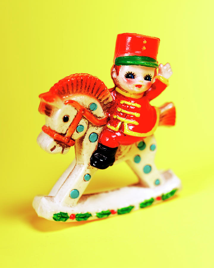 Christmas Drawing - Plastic Toy Soldier on Rocking Horse by CSA Images