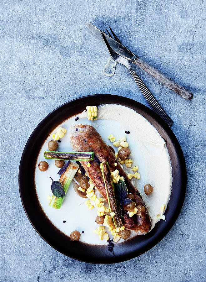 Plate Of Sausage And Corn Photograph by Line Klein