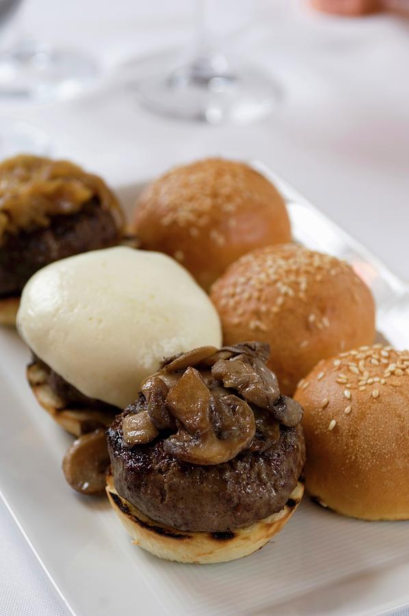 Platter Of Kobe Beef Sliders With Assorted Toppings Photograph by Rank