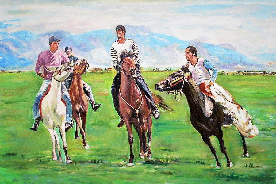 Players in the ground Painting by Khalid Saeed