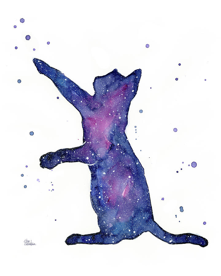 Space Painting - Playful Galactic Cat by Olga Shvartsur