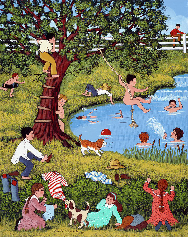 Playful Pranks At The Pond Painting by Sheila Lee