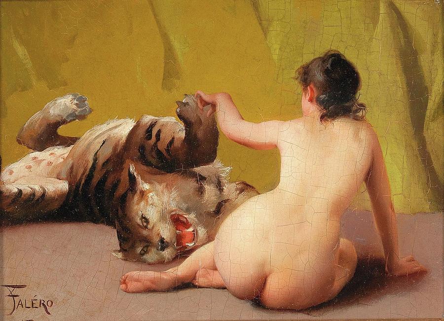 Playing With The Tiger Painting by Luis Ricardo Falero Playing With The Tiger Painting by Luis Ricardo Falero