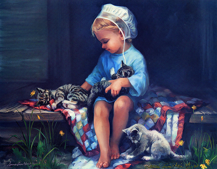 Cat Painting - Playmates by Laurie Snow Hein