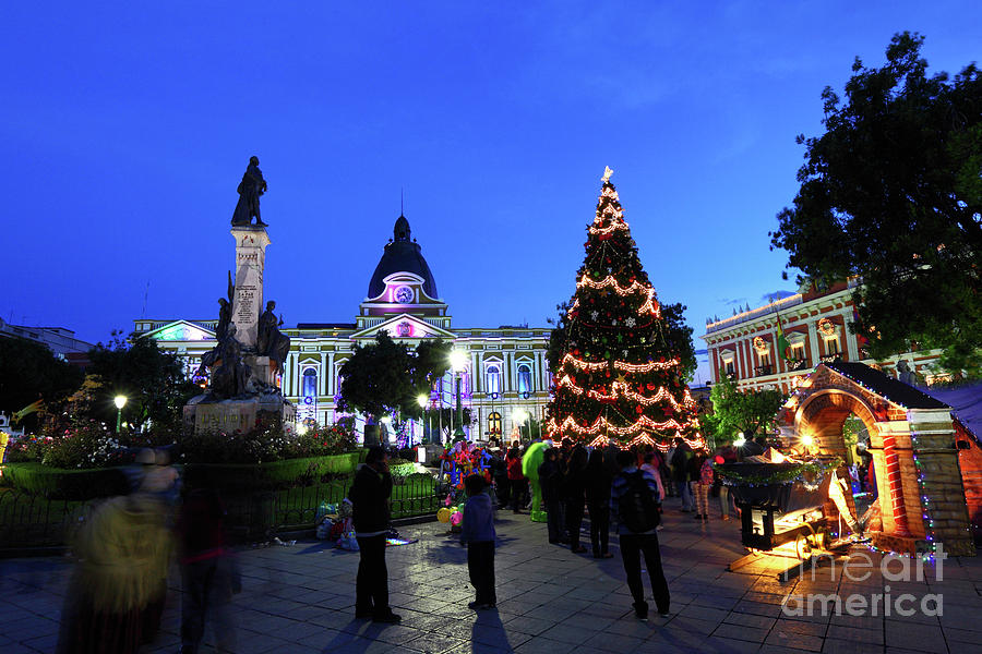 Plaza Murillo and Christmas Decorations La Paz Bolivia Photograph by James Brunker