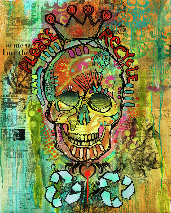 Skull Mixed Media - Please Recycle by Dean Russo- Exclusive
