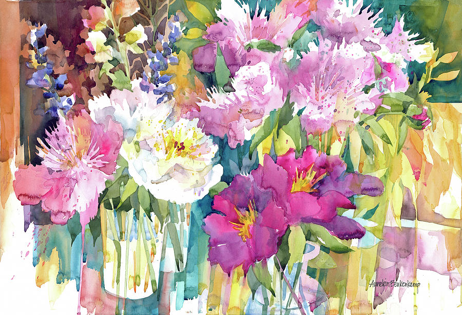 Flowers Still Life Painting - Plethora Of Peonies by Annelein Beukenkamp