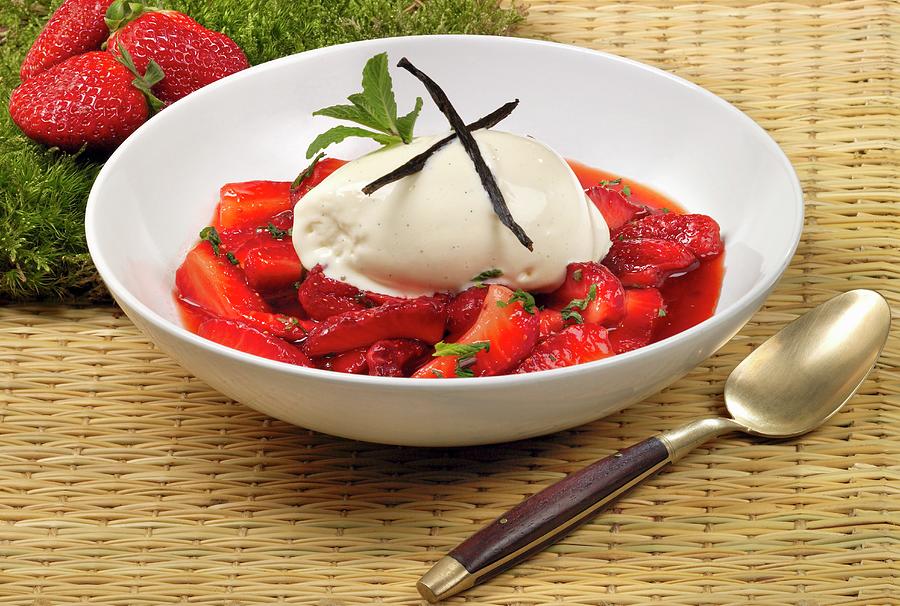 Plougastel Strawberries With Vanilla Ice Cream Photograph by Taillard